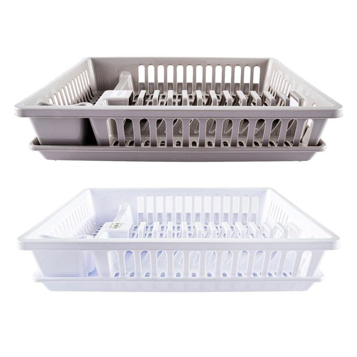 Dish Drying Rack With Tray 47cm x 36cm x 10cm - Assorted White & Grey