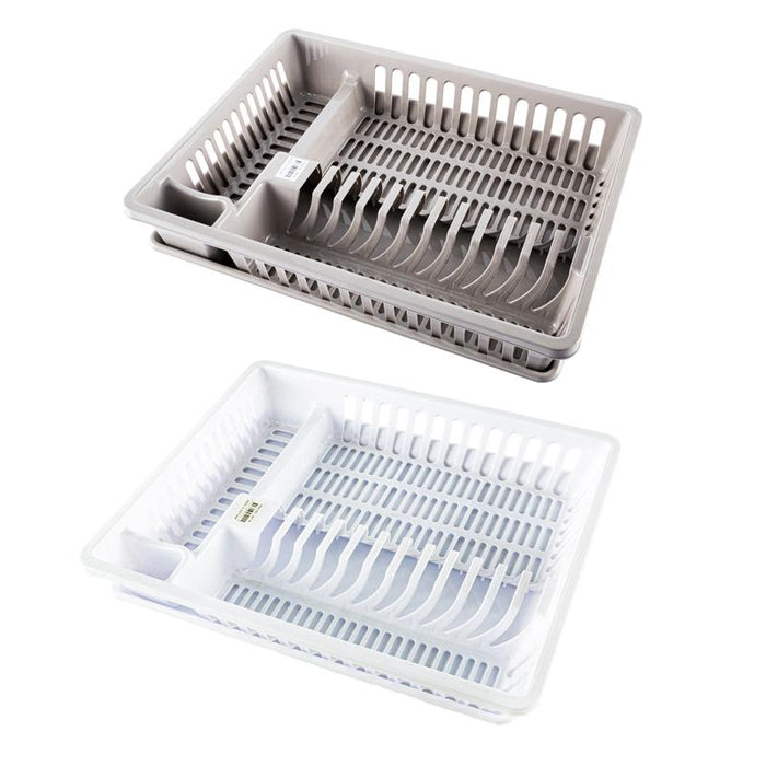 Dish Drying Rack With Tray 47cm x 36cm x 10cm - Assorted White & Grey