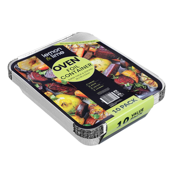 Lemon & Lime FOIL CONTAINERS W/ LID 10PK 32X26X5.5CM SHELF READY PDQ