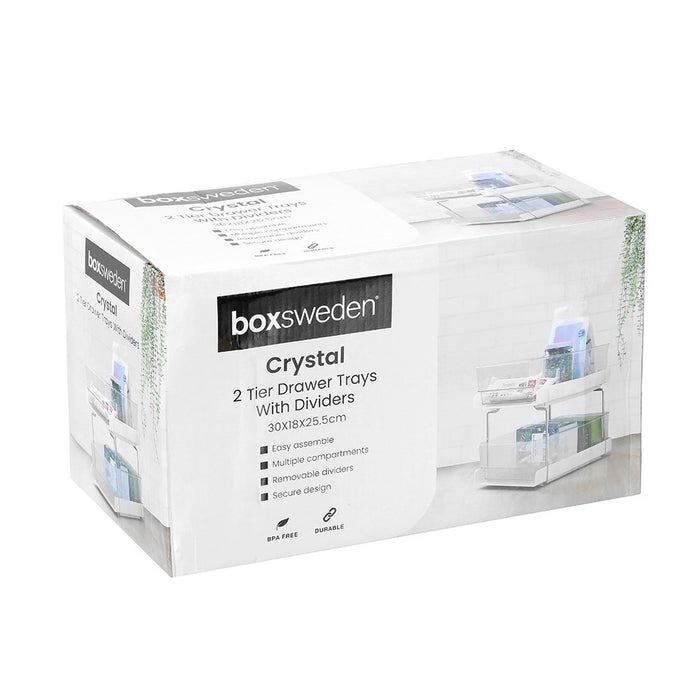 Boxsweden Crystal 2 Tier Drawer Trays With Dividers 30X18X25.5Cm