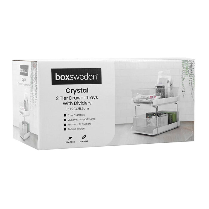 Boxsweden Crystal 2 Tier Drawer Trays With Dividers 35X22X25.5Cm