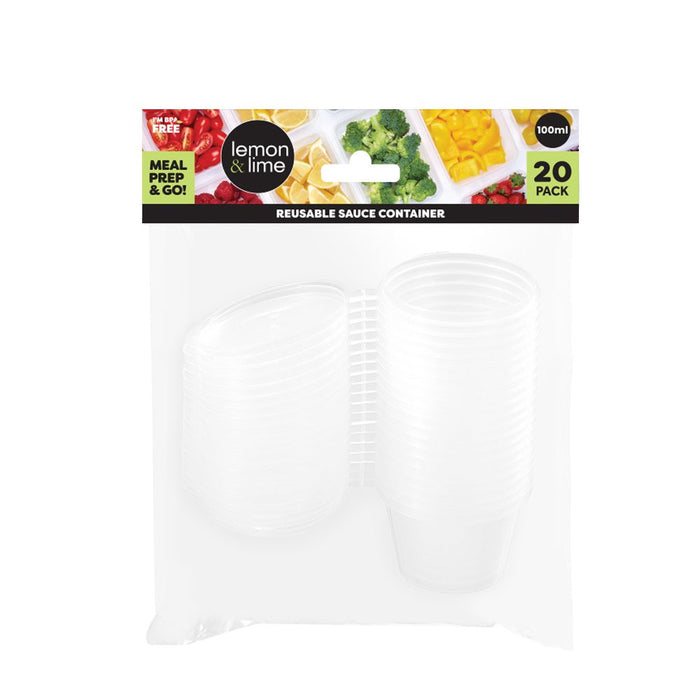 Lemon & Lime REUSABLE SAUCE CONTAINER HINGE LID 100ML 20PK