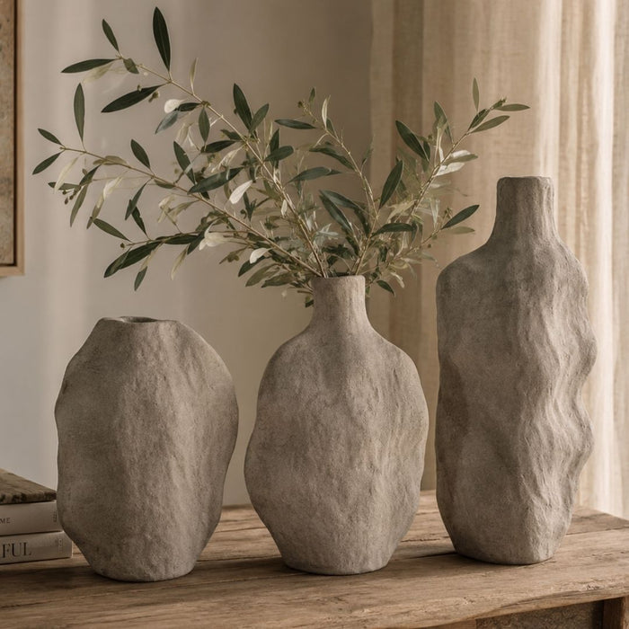 2 set Cala Vases Taupe Stone - (S) 22.5cm tall x 26.5cm wide x 8.5cm thick
