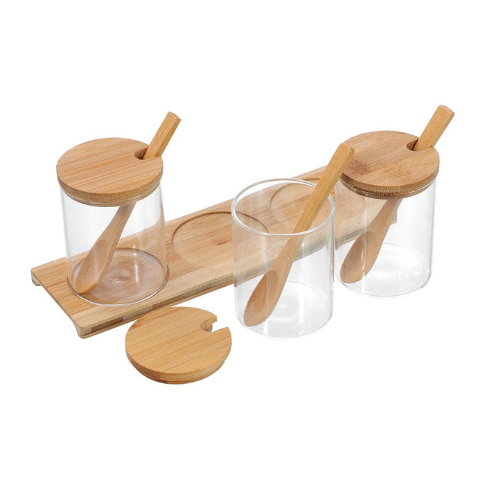 Lemon & Lime CAMDEN GLASS SPICE JAR 3PC SET BAMBOO TRAY + SPOONS 200ML