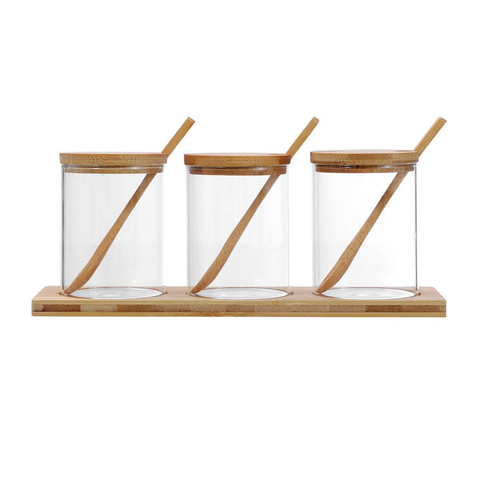 Lemon & Lime CAMDEN GLASS SPICE JAR 3PC SET BAMBOO TRAY + SPOONS 200ML