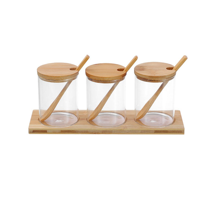 Lemon & Lime CAMDEN GLASS SPICE JAR 3PC SET BAMBOO TRAY + SPOONS 200ML