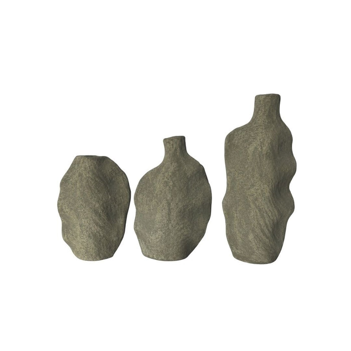 2 set Cala Vases Moss Stone - (S) 22.5cm tall x 26.5cm wide x 8.5cm thick