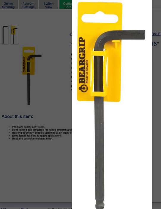 Beargrip Hex Key Ball End Imperial