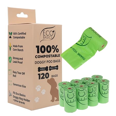 100% Compostable Doggy Poo Bags 8 Rolls - (15Bags/Roll)