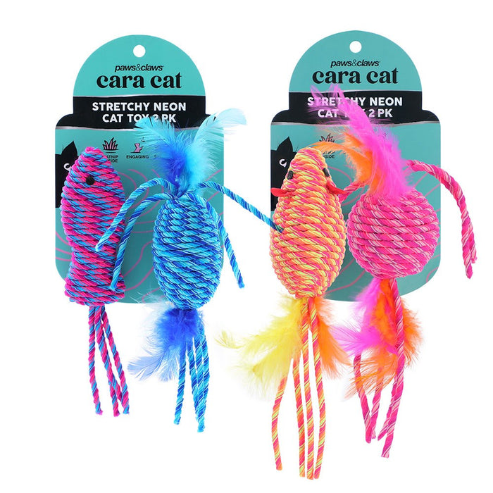 Paws & Claws CARA CAT STRETCHY NEON 2PK CAT TOY 7X3X3CM