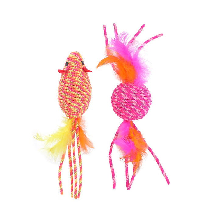 Paws & Claws CARA CAT STRETCHY NEON 2PK CAT TOY 7X3X3CM