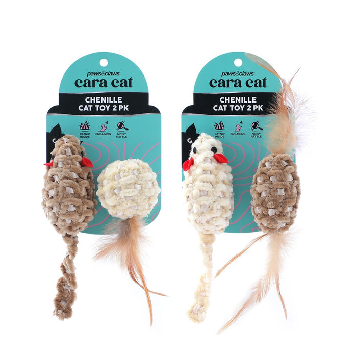 Paws & Claws CARA CAT CHENILLE 2PK CAT TOY 7X3X3CM