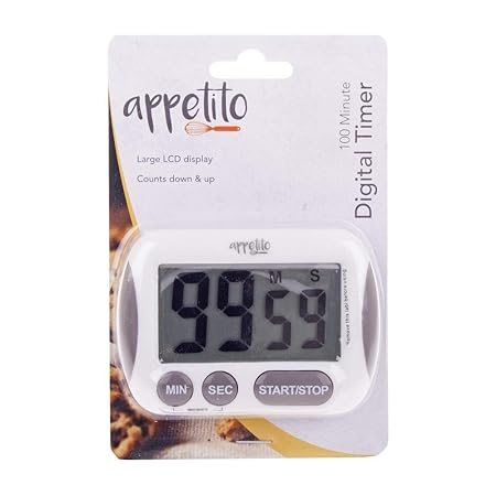 DIGITAL TIMER W/LARGE LCD DISPLAY 100 MINUTES WHITE