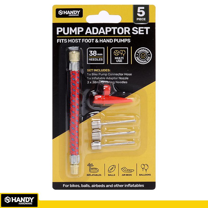 Pump Adaptor Inflating Needle Set 5pc (Kit Includes 3 Ball Needles, 1 x Inflatable Adaptor and 1 x Pump Connector Hose)