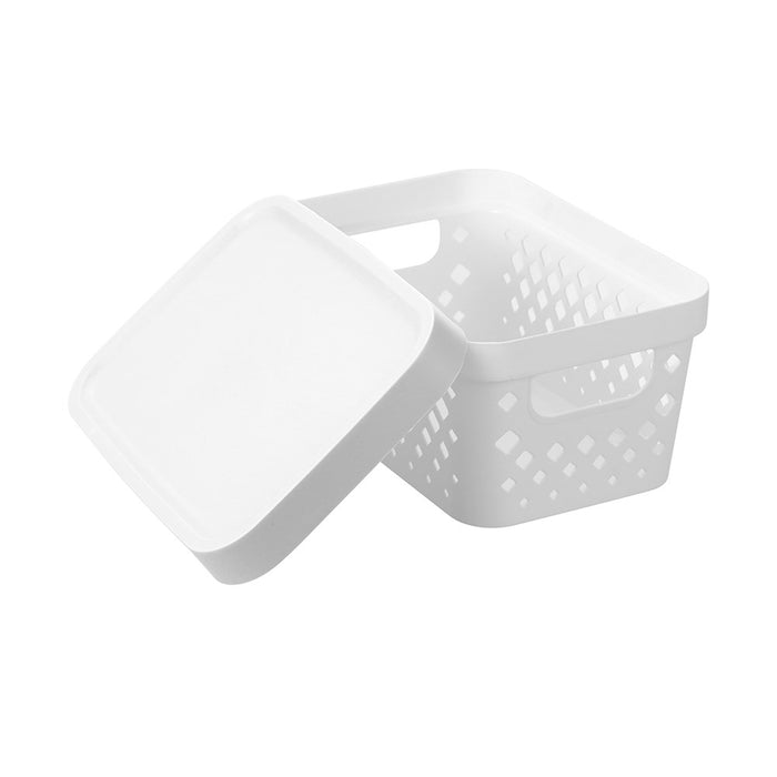 Boxsweden Boxsweden Diamond Storage Basket Lidded 4L 26X18X12.5Cm White