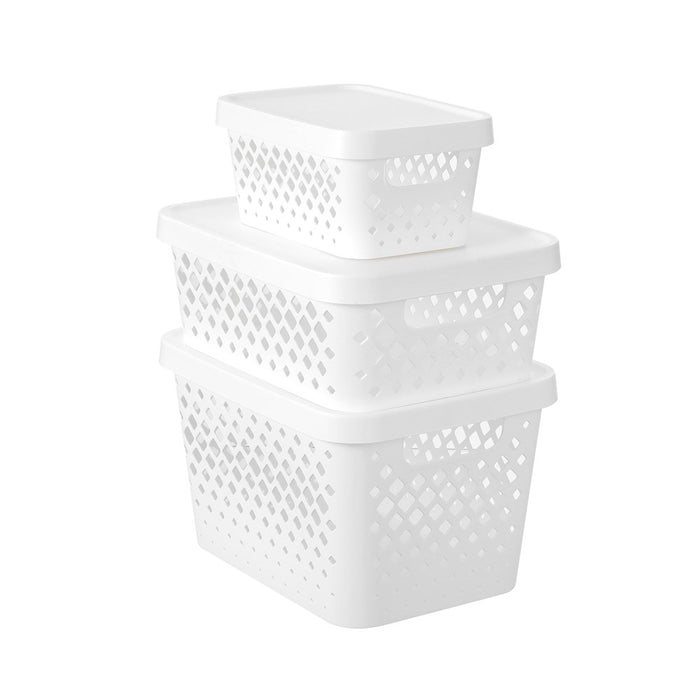 Boxsweden Boxsweden Diamond Storage Basket Lidded 4L 26X18X12.5Cm White