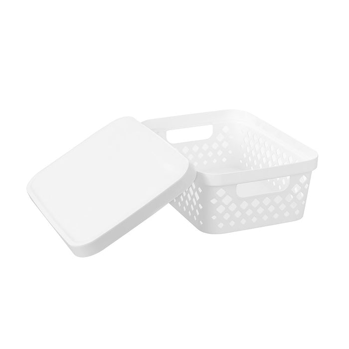 Boxsweden Boxsweden Diamond Storage Basket Lidded 10L 36X27X13.5Cm White