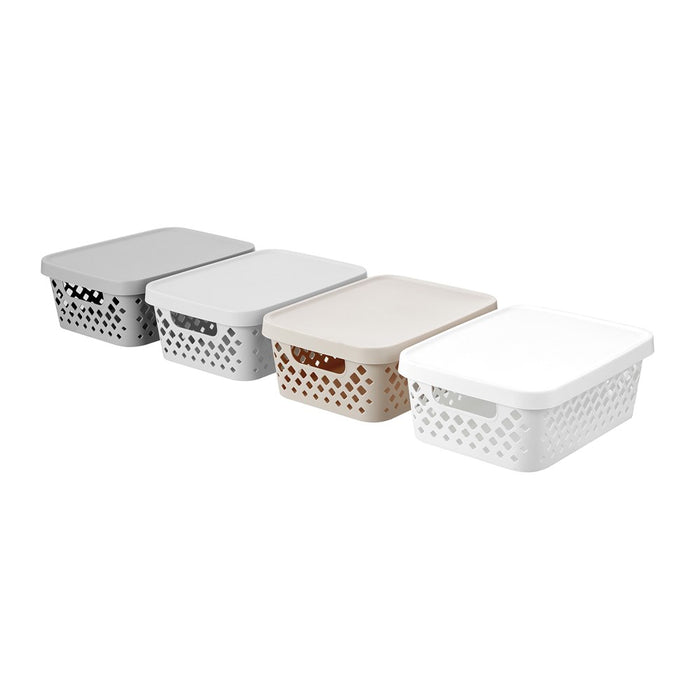 Boxsweden Boxsweden Diamond Storage Basket Lidded 10L 36X27X13.5Cm White