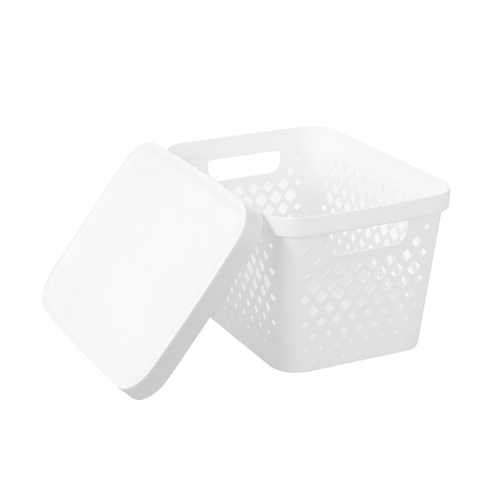 Boxsweden Boxsweden Diamond Storage Basket Lidded 16L 36X27X22Cm White