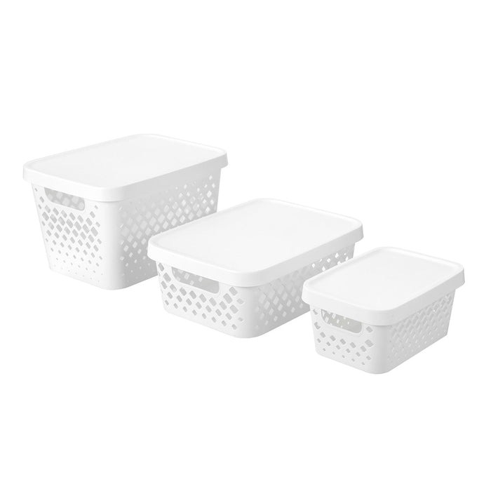 Boxsweden Boxsweden Diamond Storage Basket Lidded 16L 36X27X22Cm White