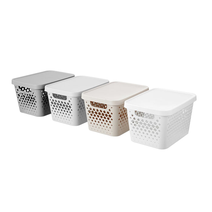 Boxsweden Boxsweden Diamond Storage Basket Lidded 16L 36X27X22Cm White