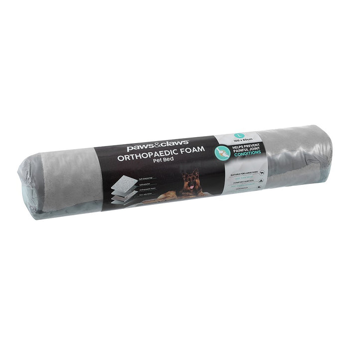 Paws & Claws ORTHOPEDIC PET BED GREY SUEDE 100X80X10CM