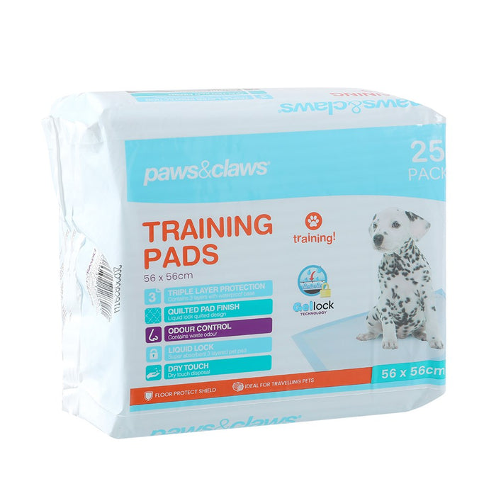 Paws & Claws TRAINING PADS 25PK ANTIBACTERIAL 56X56CM