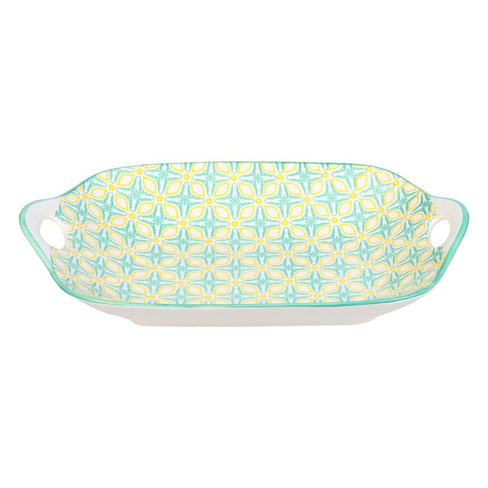 Lemon & Lime MOROCCAN DECO CERAMIC HANDLED PLATTER 27X18CM