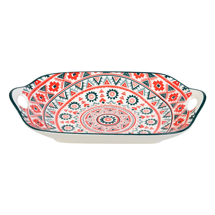 Lemon & Lime MOROCCAN DECO CERAMIC HANDLED PLATTER 27X18CM