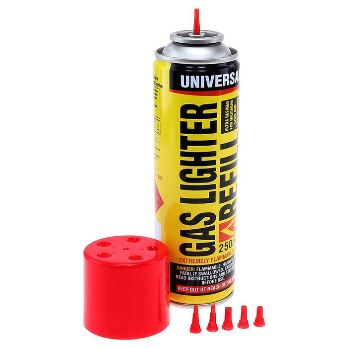 Lighter Gas Refill Butane With 5 Nozzle Attachments - 250mL