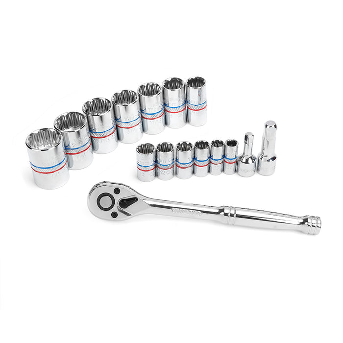 Workpro 16-Piece Double-Ended Socket Set Sae/Metric With Rack WP202565