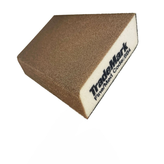 100pcs/box TradeMark Premium Curved Angled Sanding Block (Bulk packaged), Fine/Med long lasting, ideal sponge density, dual grit