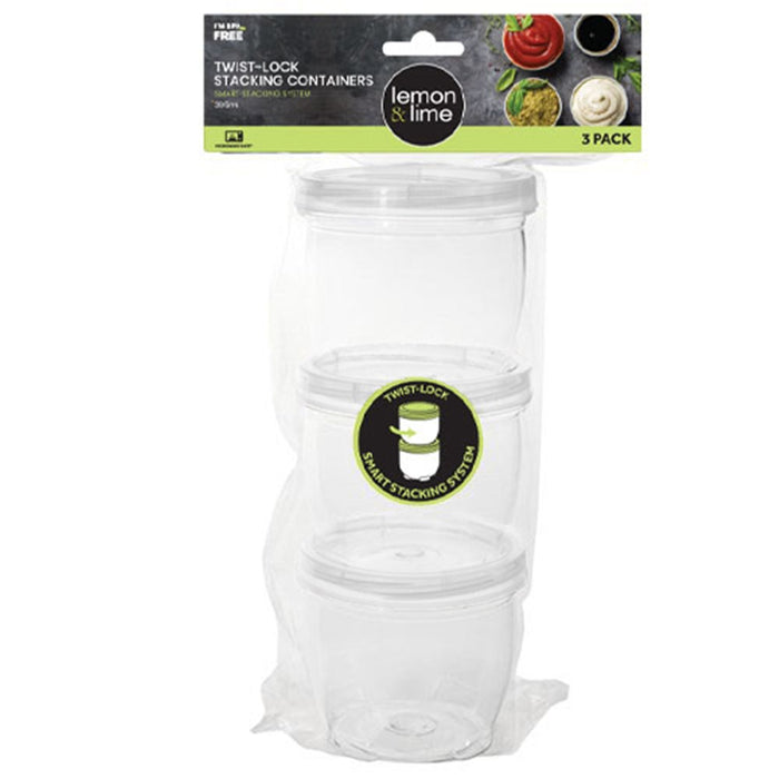 Lemon & Lime TWIST-LOCK STACKING CONTAINERS 3PC 360ML