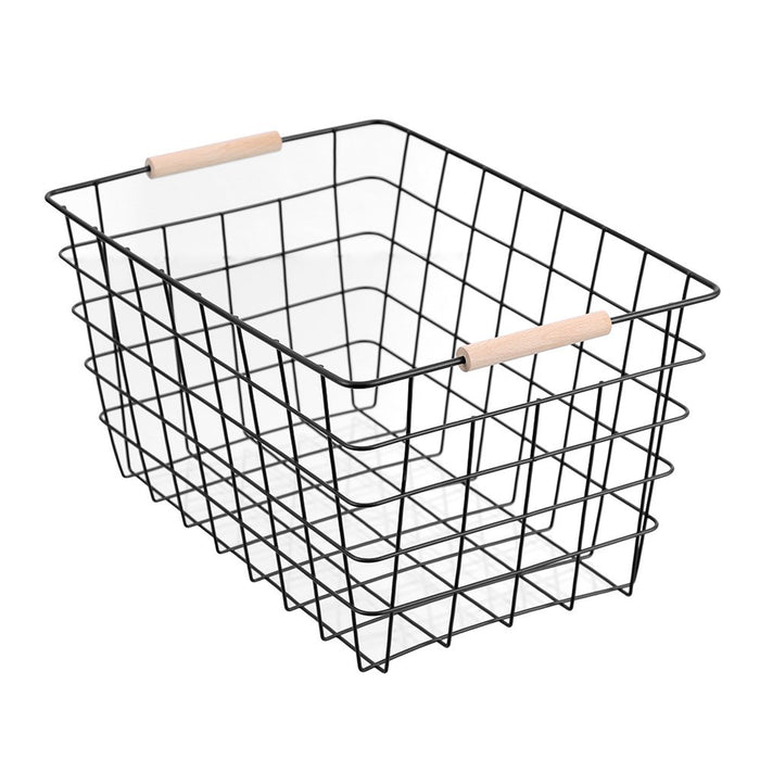 Boxsweden Toska Wire Basket Beech Handle Lge 38X27X21Cm Black