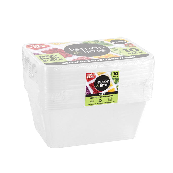 Lemon & Lime REUSABLE FOOD CONTAINER RECT 1L 10PK