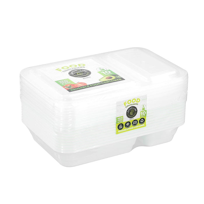 Lemon & Lime REUSABLE FOOD PREP CONTAINER 2 SECTION 10PK 850ML
