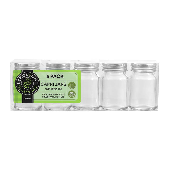 Lemon & Lime CAPRI GLASS MINI ROUND JAR 50ML 5PK SILVER LID