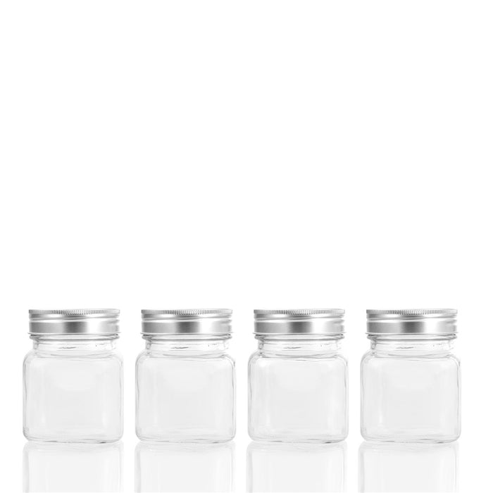 Lemon & Lime CAPRI GLASS SQUARE JAR 280ML 4PK SILVER LID