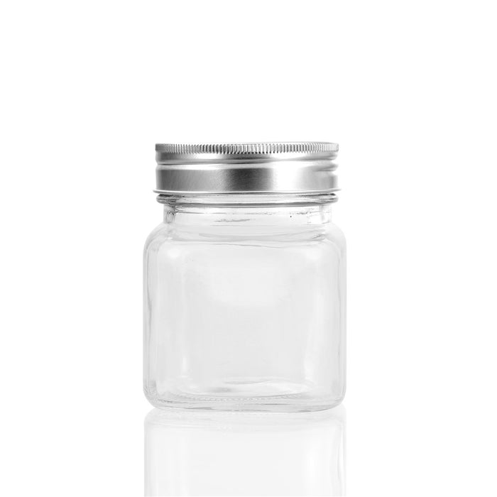 Lemon & Lime CAPRI GLASS SQUARE JAR 280ML 4PK SILVER LID