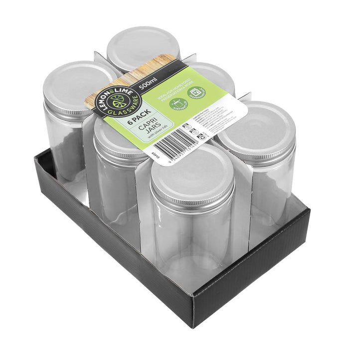 Lemon & Lime CAPRI GLASS PRESERVE JAR 500ML 6PK SILVER LID