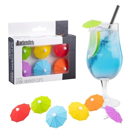 DRINK MARKER PARASOL CLIPS SET 6 ASST. COLOURS