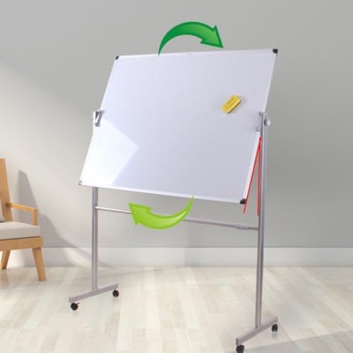 Large Double-Sided Magnetic Whiteboard with Stand - 360° Rotating, Dry Erase White Board Easy Write, Height Adjustable, Mobile on Wheels for Classroom, Office White Board (90cm * 60cm)