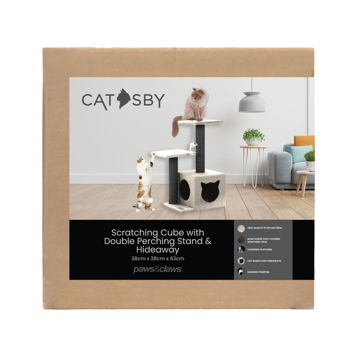 Paws & Claws CATSBY DOUBLE PLATFORM HIDEAWAY TOWER 38X28X63CM BLACK SISAL