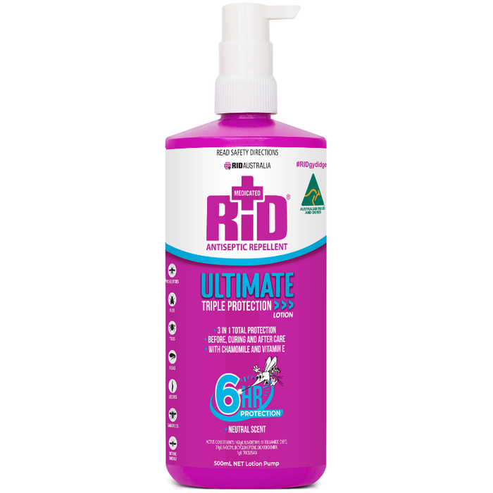 Dy-Mark RID Ultimate Medicated Roll On 50ml, Pump Lotion 500ml and RID 100ml Ultimate Lotion Pump Plus Antiseptic