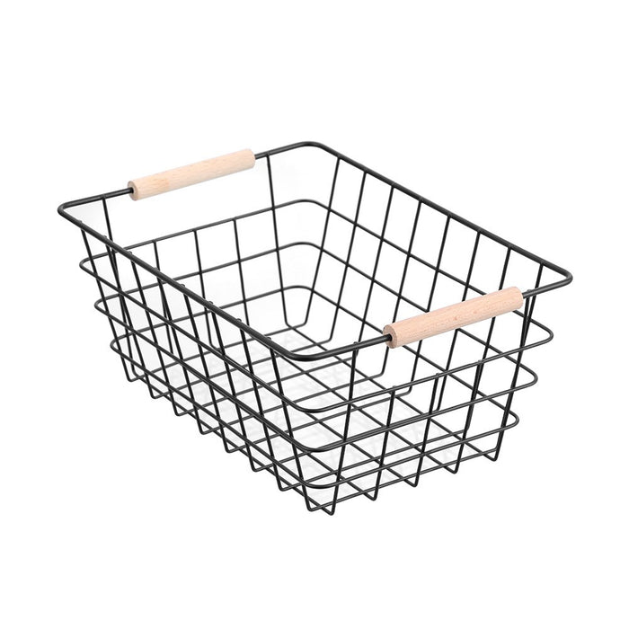 Boxsweden Toska Wire Basket Beech Handle Med 30X22X13.5Cm Black
