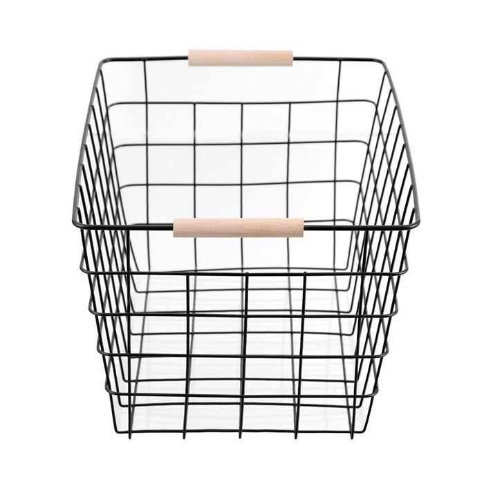 Boxsweden Toska Wire Basket Beech Handle Lge 38X27X21Cm Black
