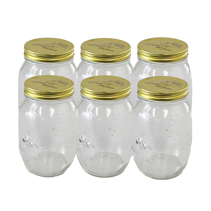 Lemon & Lime ROMA GLASS CONSERVE JARS 6PK TRAY 1L GOLD LIDS 10X10X17CM