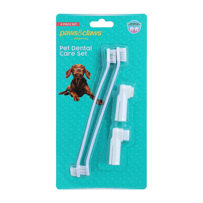 Paws & Claws PET DENTAL CARE SET 4PC TOOTHBRUSH + FINGER BRUSH