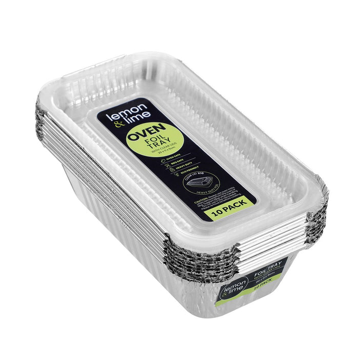 Lemon & Lime FOIL TRAY W/ PLASTIC LID 10PK 20X11X5CM
