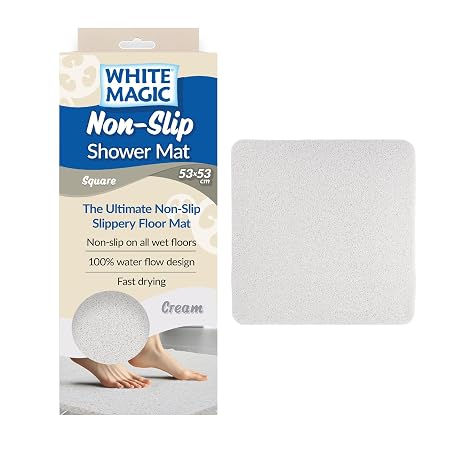 White Magic Non-Slip Shower Mat Square- Cream
